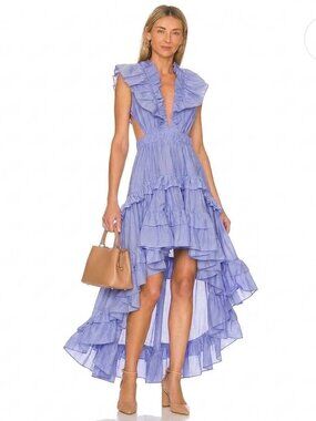 Mable Botanic Iris Blue Ruffle High Low Dress Emily In Paris Cutout Midi M